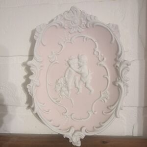 VTG 1960's Pink Arnart Jasperware Bisque Wall Wall Plaque Cherubs Angels Japan